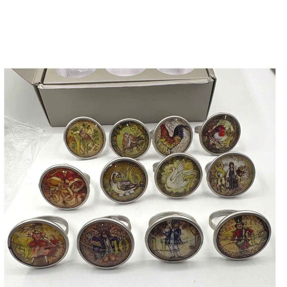 Pottery Barn 12 Days of Christmas Napkin Rings Set of 12 Multi Vintage Holiday